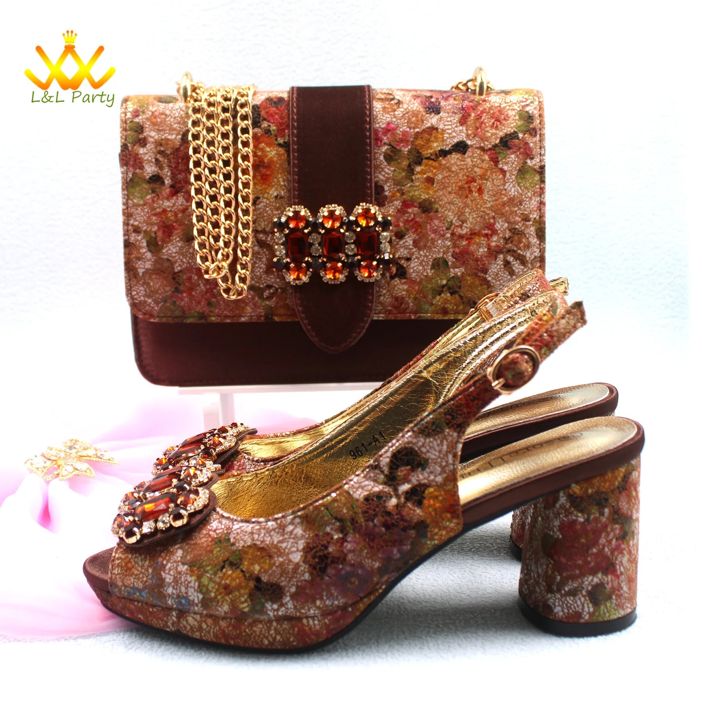 Maxy 2024 Italian Matching Shoes and Bag Set in Coffee Color High Quality New Design Special Comfortable Heels for Wedding