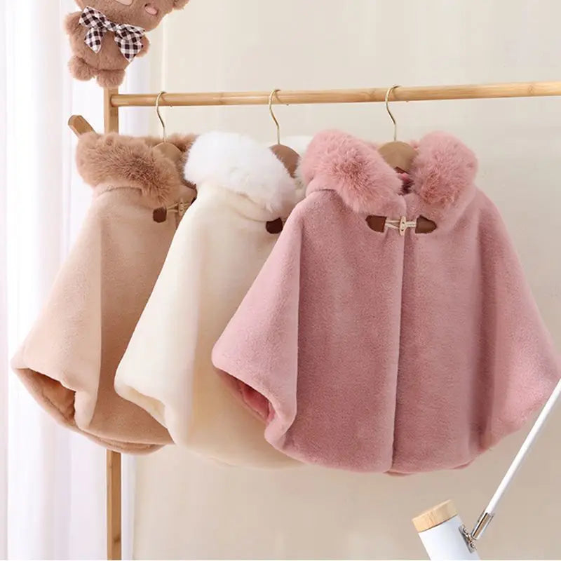 Babs Girl Cloak Faux Fur Winter Infant Toddler Child Princess Hooded Cape Fur Collar Baby Outwear Top Warm Clothes 1-7 Years Old