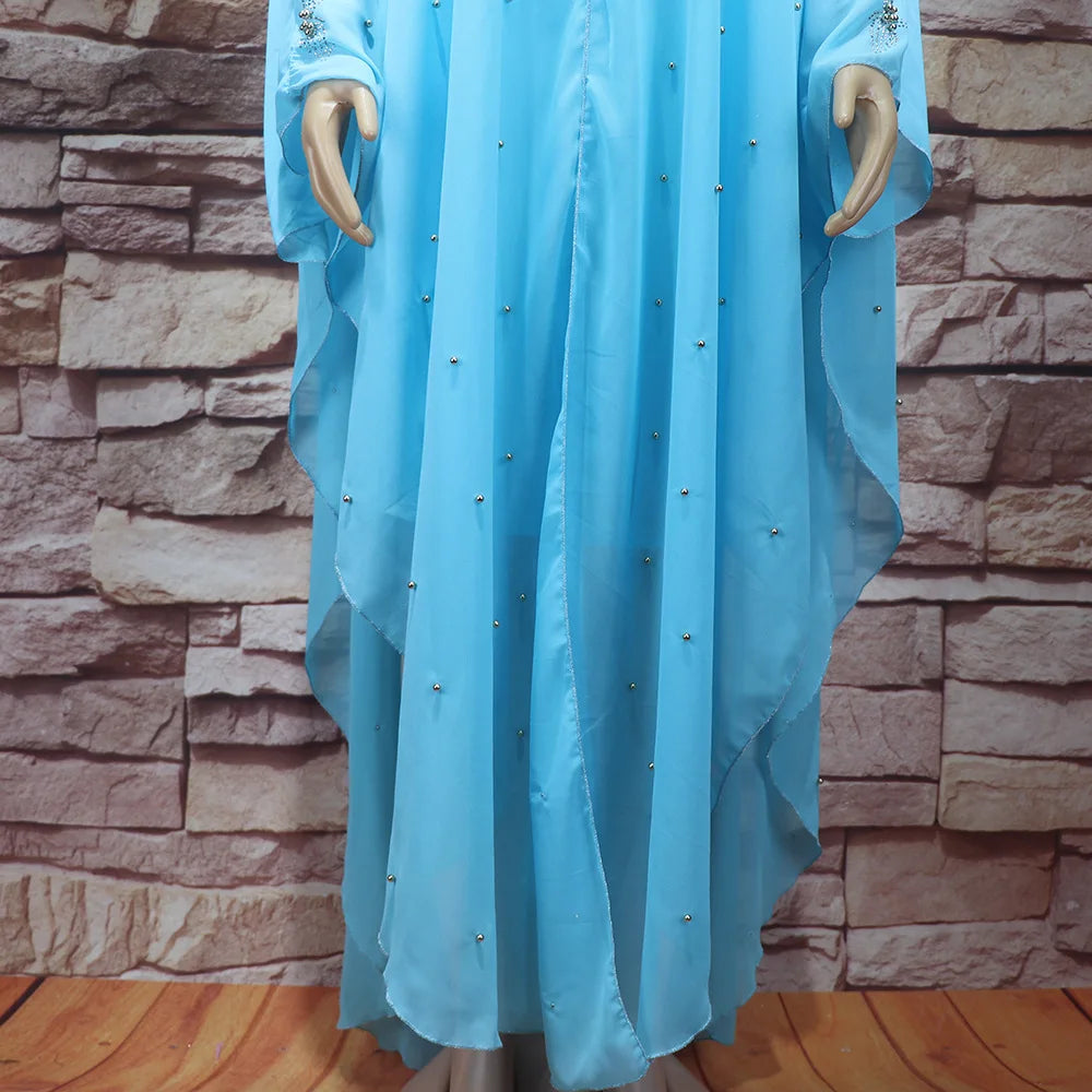 Maxy Abaya Kaftan Dubai Beaded Maxy Dress Inner Set Bat Sleeve Kaftan Muslim Women Boubou Arab Robe Gown