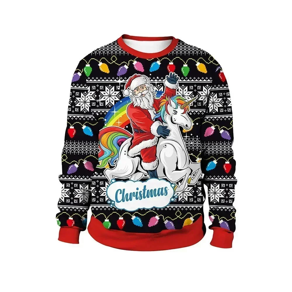 Christmas Pullovers Sweaters for Men Christmas Reindeer 3D Printed O-Neck Sweater Top Couple Clothing Holiday Party Sweatshirts