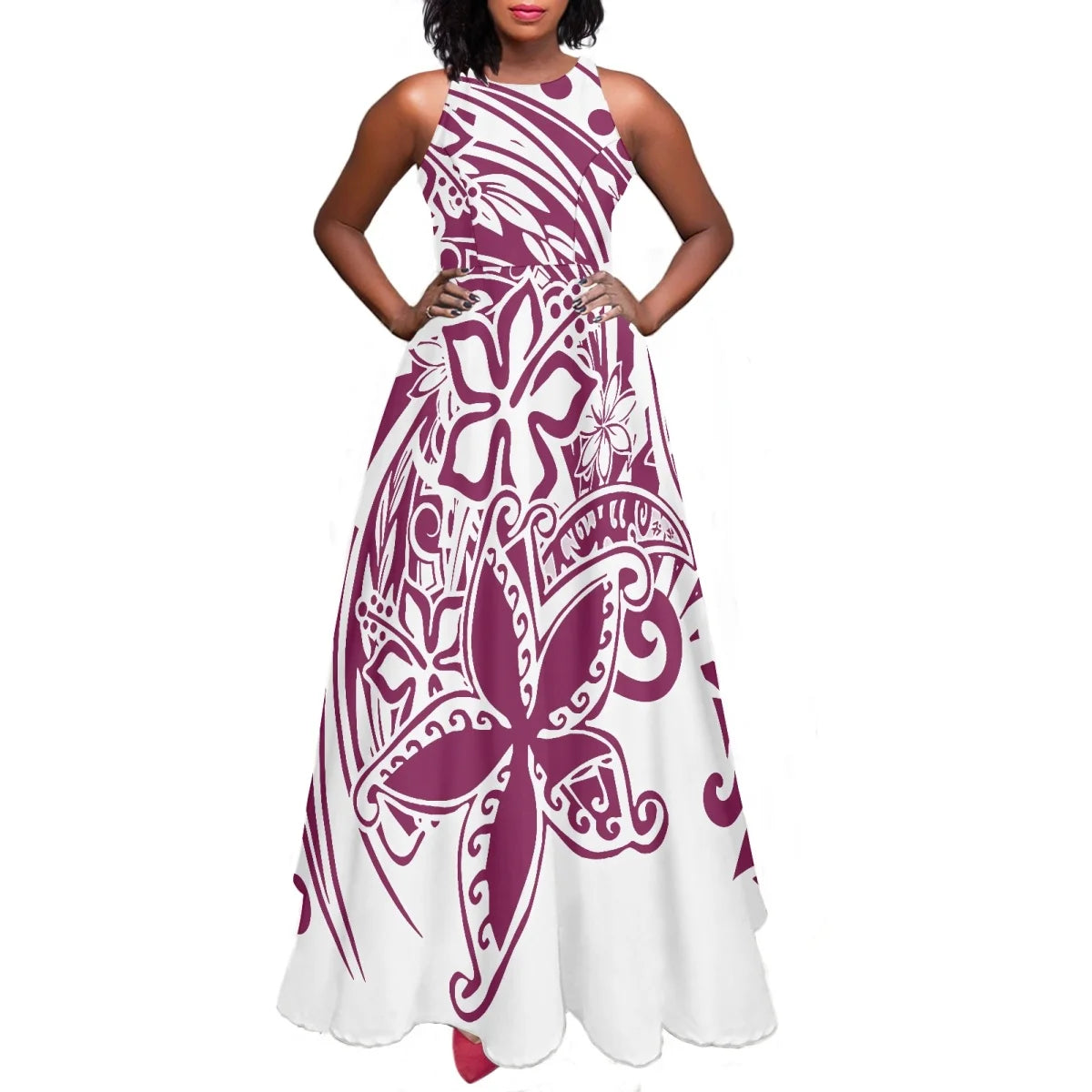Maxy Women Dresses Fashion Polynesian Plumeria Design Sleeveless Sexy Party Dresses Female Elegant Sundress