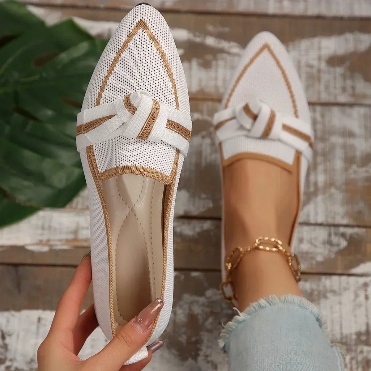 Maxy Women Flats New Knitted Slip Breathable Comfortable Solid Color Shoes Casual Pointed Toe Walking Loafers Sneakers women