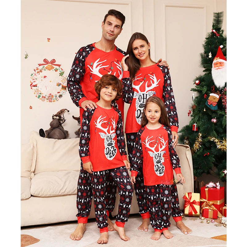 Christmas Family Matching Pajamas Set 2024 Xmas Deer Adult Kids Pyjamas Baby Jumpsuit Family Look Mother Father Son Dog Clothes