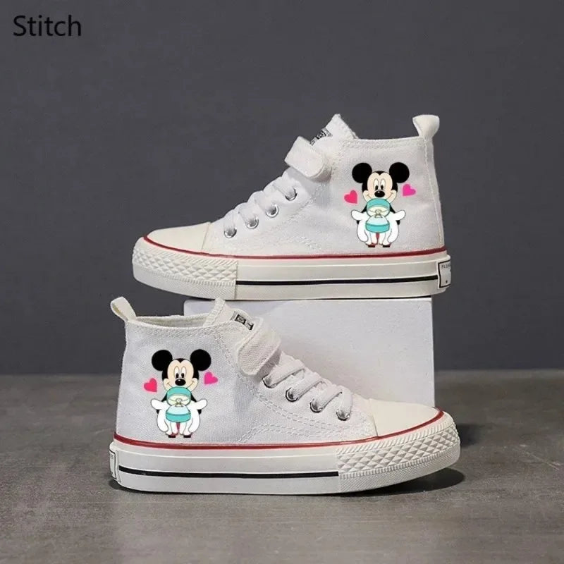 Maxy Girl Boys Kids Shoes Love Mickey Mouse Clubhouse Disney High-top Low Canvas shoes Casual Cartoon comfort Children Print Shoes 22