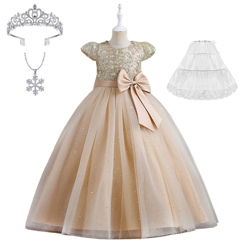 Maxy 5-14 Years Luxury Children's Elegant Party Long Bridesmaid Dresses for Girls Teenage Ceremonial Occasions Clothing Kids Dresses