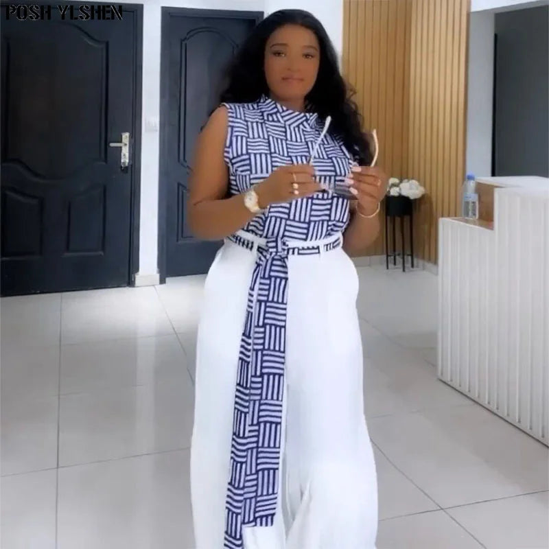Maxy Pleated Pants Two Piece Set Clothes for Women African Dresses Vacation Outfits Summer Dashiki Ankara Turkey Suit Plus Size