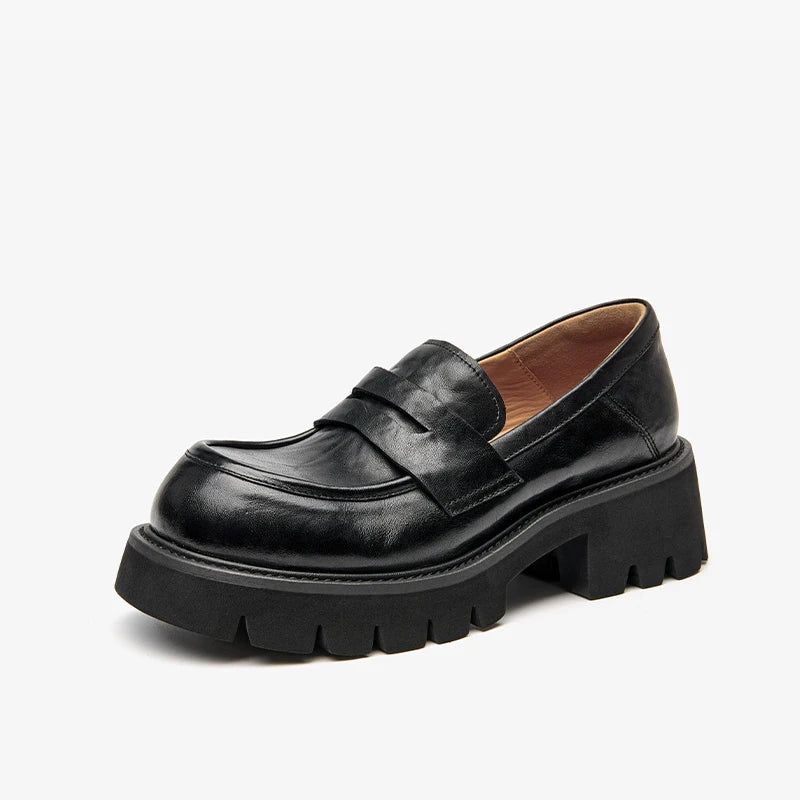 Maxy BEAUTODAY Platform Loafers Women Embossing Cow Leather Dress Shoes  Ladies Slip-on Flats Spring Autumn Handmade 26635