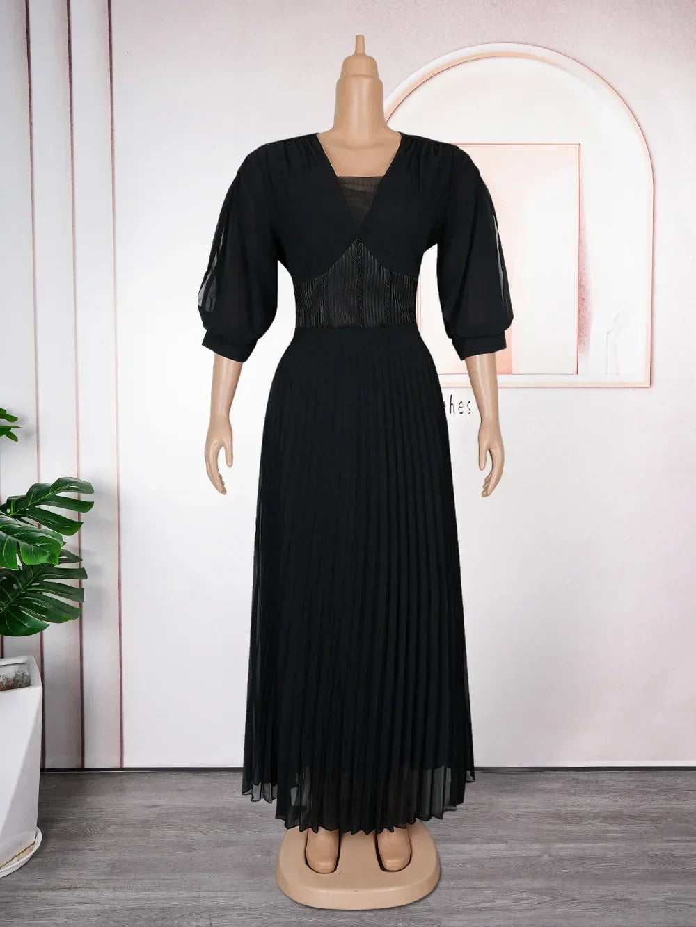 Maxy Fashion Dresses for Women Chiffon Pleated Long Evening Party Dress Wedding Gown Ankara Dashiki Africa Clothing