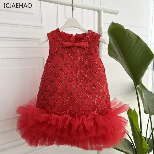 Maxy Princess Kids Sequin Long-Sleeved Princess Elegant Dresses Children's Ball Party Costume Flower Girls Wedding Tutu Clothes Vestidos