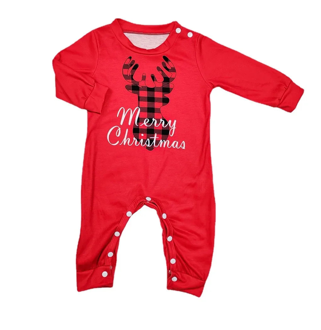 Maxy 2024 Christmas Parent-child Outfit Print Pajama Set, Long Sleeve Crew Neck Top&lattice Striped Pants,Women's Sleepwear & Lounge