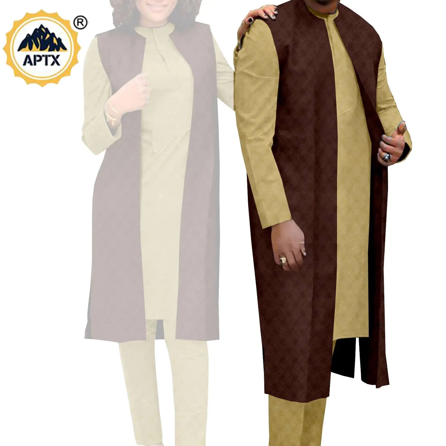 Amay Couples Clothes Bazin Riche Women Outfits 3 Pieces Sets Match Men Jacquard Shirt and Pants and Vest Jackets Sets Y22C029