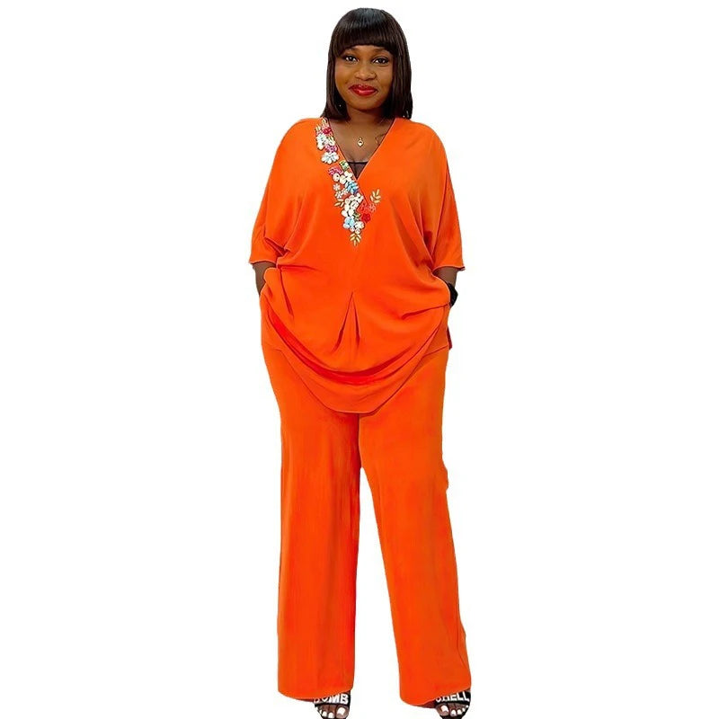 Maxy2 Pieces Sets Summer Women Clothes Dashiki African Tops and Pants Trousers Suits 2024 Plus Size Party Clothing for Lady Outfits