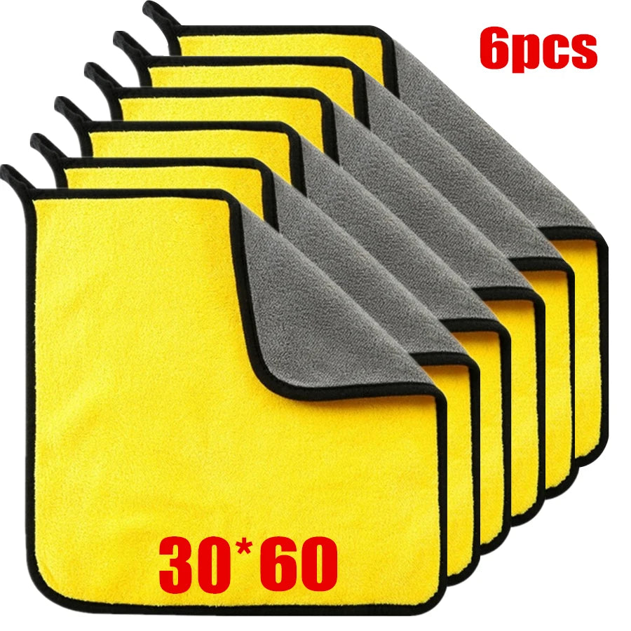Maxy 1/2/6pcs Microfiber Cleaning Towel Thicken Soft Drying Cloth Car Body Washing Towels Double Layer Clean Rags Car Accessories