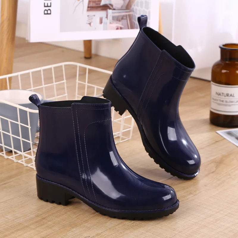 Babs Rain Boots Waterproof Shoes Woman Water Rubber Lace Up Shoes Boots Sewing Solid Flat with Shoes Boots Women 789