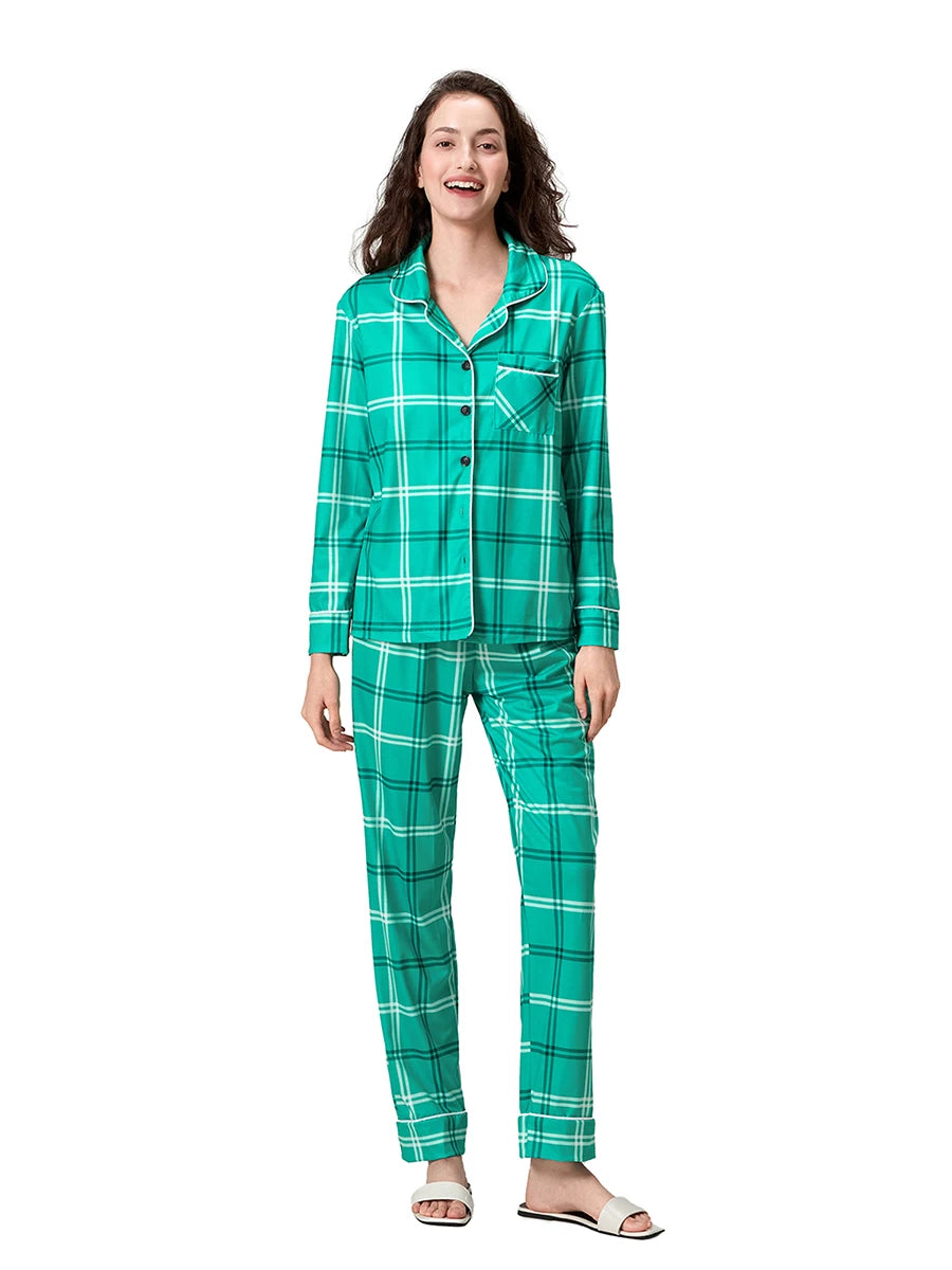 Christmas Family Pajamas Matching Set Plaid Print Long Sleeve Tops and Drawstring Pants Sleepwear