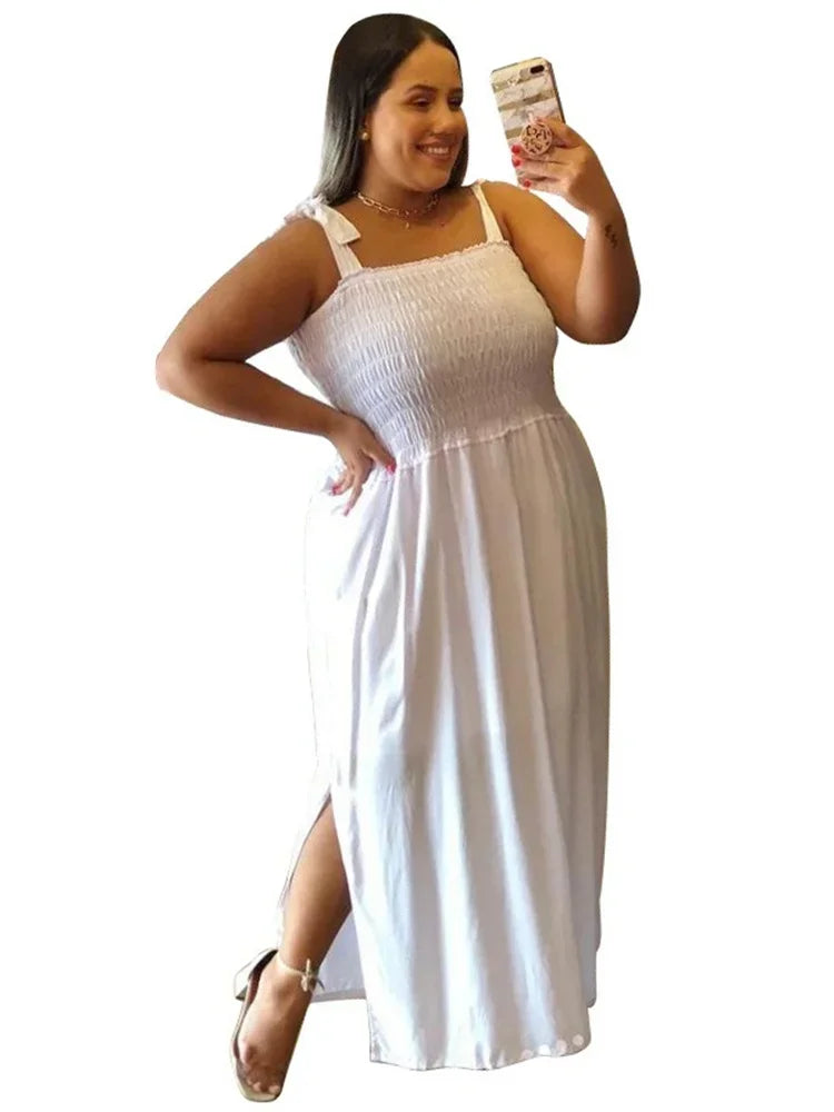 Wmstar Plus Size Dresses for Women Solid Slip Sleeve Loose Stretch Elegant Long Dress Summer Clothes Wholesale Dropshipping 2024