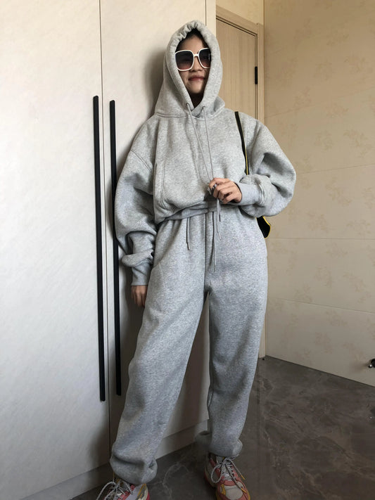 Wholesale Fleece Hoodie with Jogger Pant Sweat Suit Fall Winter 2 Piece Set Tracksuit Women Sports Outfit Two Piece Solid Casual