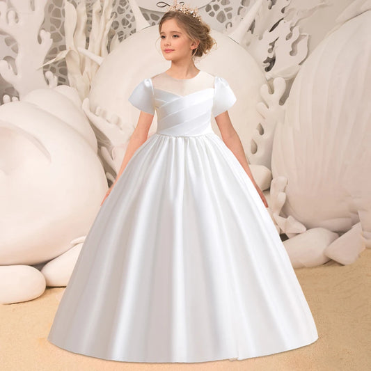 Maxy Elegant Bridesmaid Dresses for Girls Wedding Party Gown White First Communion Ceremony Long Evening Dress Kids Summer Clothes