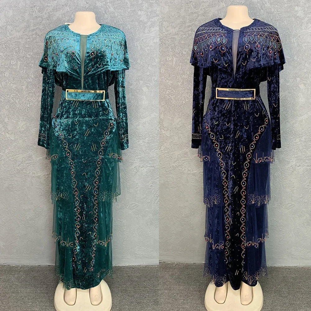 Amay Wedding Party Dresses Women Plus Size Evening Gown Dashiki Velvet Maxy Dress Turkey Wears Robe Africaine Femme Boubou