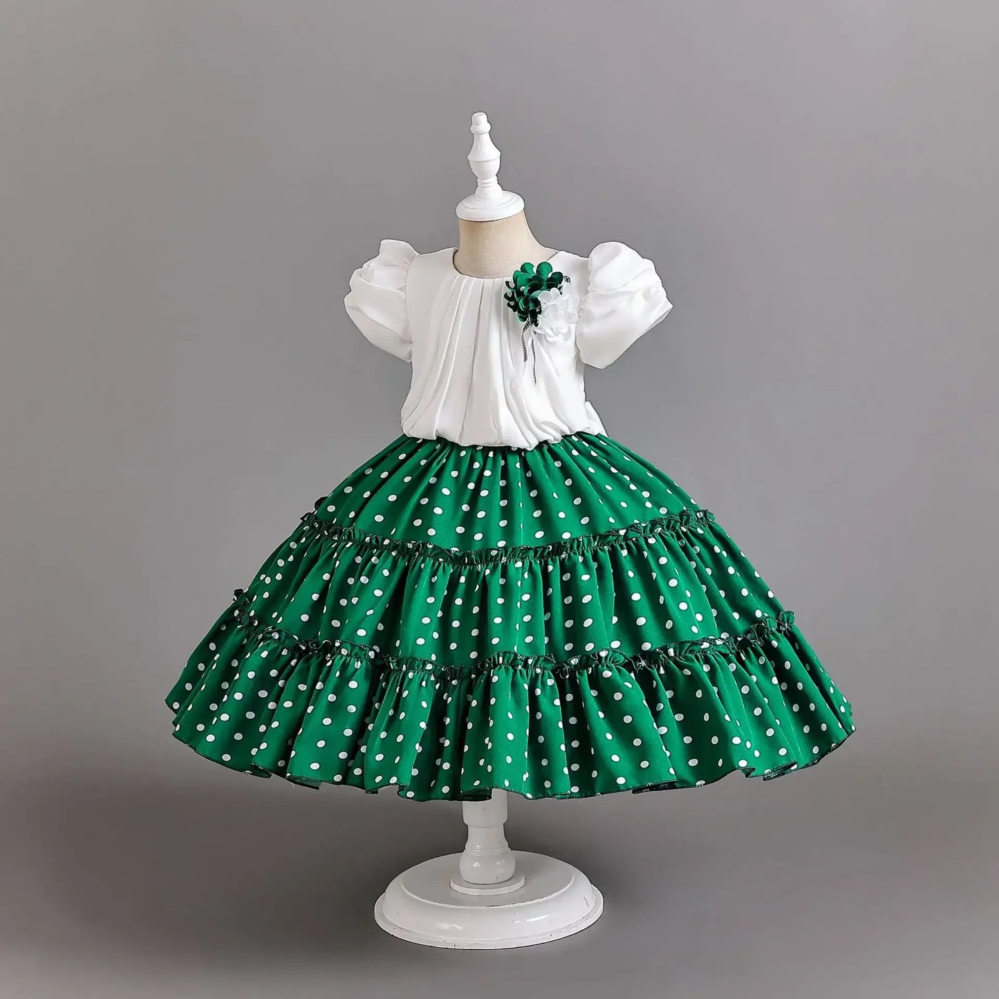 Amay Dot Printed Children Princess Dress Draped Bow Formal Ceremony Kids Party Dresses for Girl Pageant Birthday Gown 8 10 12 Years