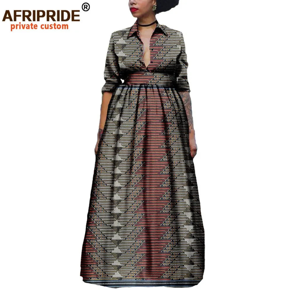 Maxy African Long Dresses for Women Half Sleeve Ankle-length Notched Collar Party Dress Print Ankara AFRIPRIDE A1825075