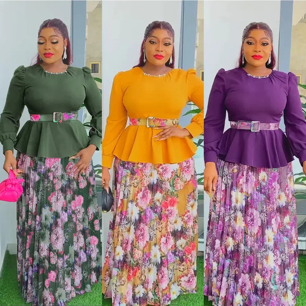 Amay Clothes for Women 2 PCS Sets Tops and Skirts Suits Dashiki Ankara Outfit Robes Plus Size Wedding Party Dresses