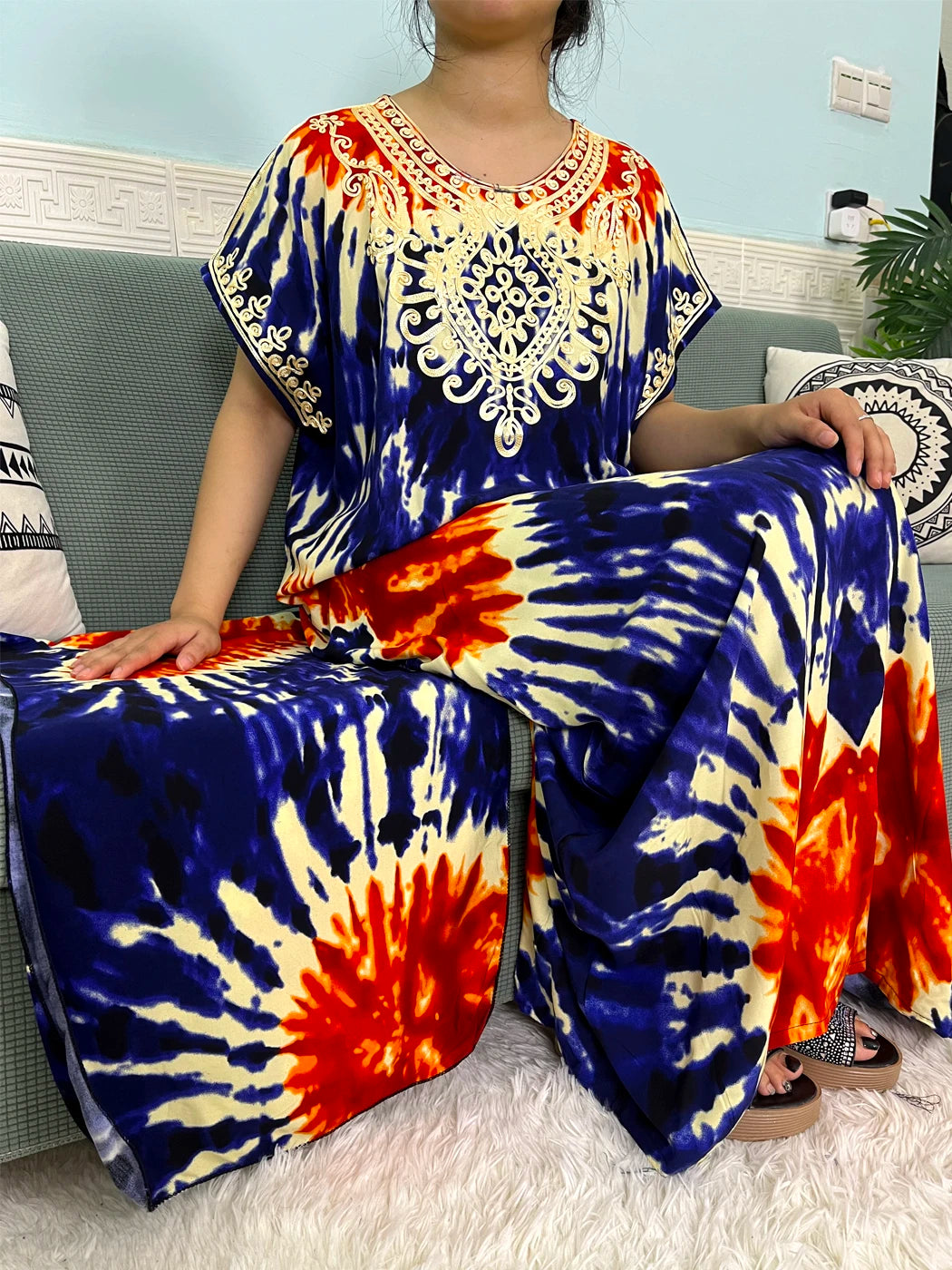 Maxy Muslim Cotton Abayas For Women Appliques Printed Caftan Marocaine Femme Robe Boubou African Islam Dresses With Headscarf