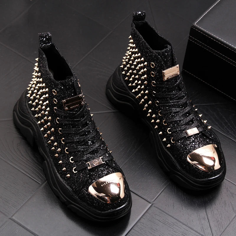 Visco men luxury fashion prom nightclub dress soft leather rivets shoes platform motorcycle punk ankle boots zapatos de hombre autumn