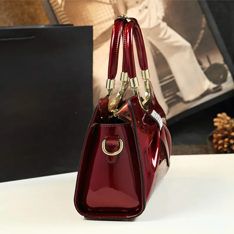 Maxy Women Luxury Designer Glossy Leather Evening Handbags Ladies Casual Crossbody Shoulder Bag Fashion Diamond Bow Tie Totes