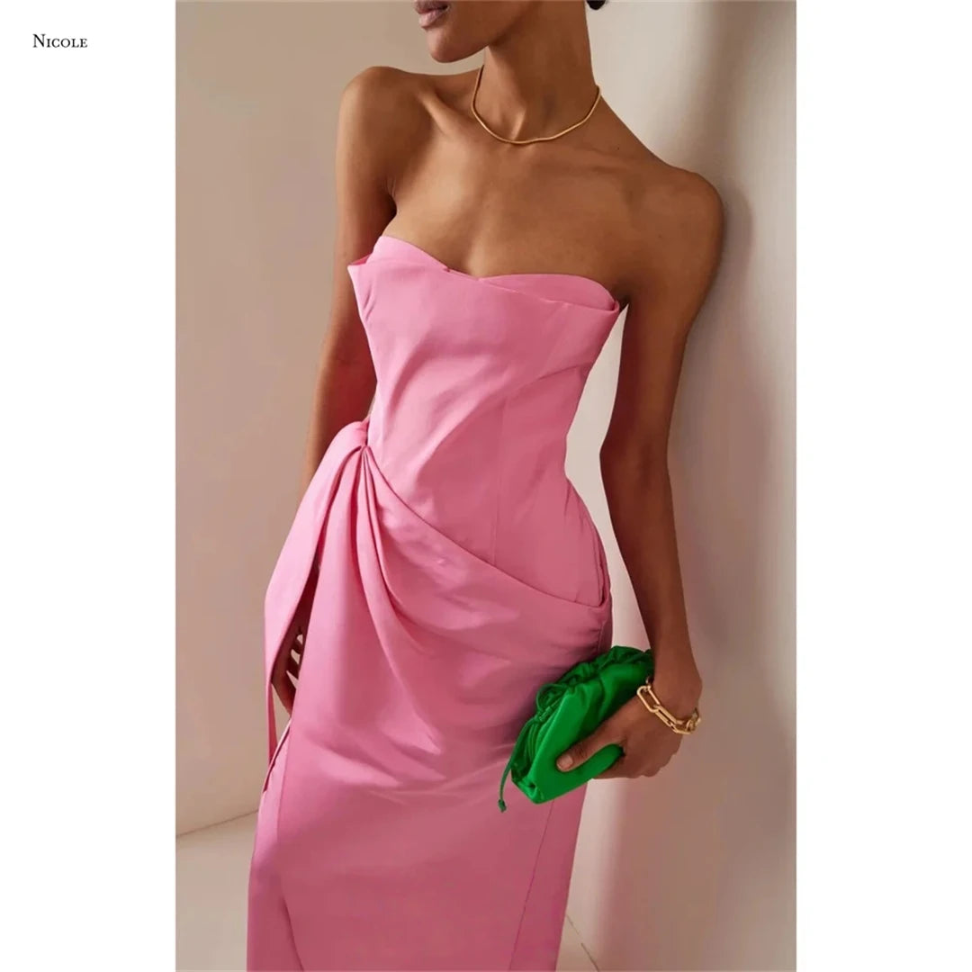 Maxy Line A Formal Dresses for Special Occasions Custom Made Elegant Women's Dresses for Wedding Party Dress Belt Satin Cloth