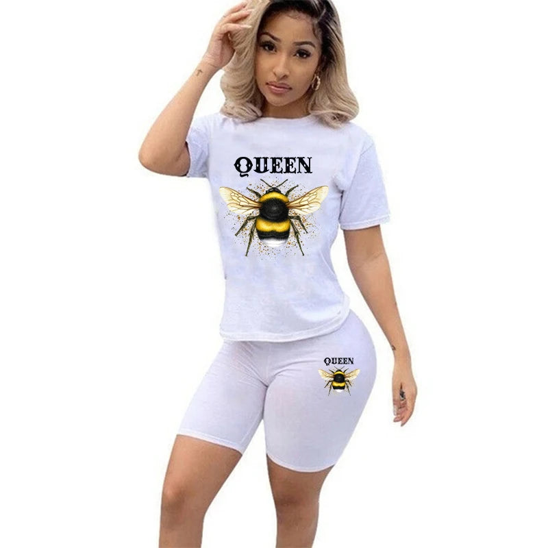 Zay Women Two Piece Set Summer Short Sleeve O-Neck Tee Tops Pencil Shorts Suits Tracksuits Outfit Graphic T Shirts Jogging Suits