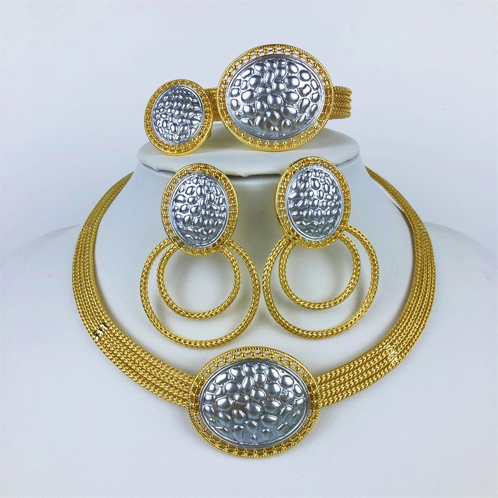 TITI Italian Gold Plated Jewelry Set Dubai Gold Color High Quality Ladies Necklace Earrings Bracelet Rings Party Jewelry