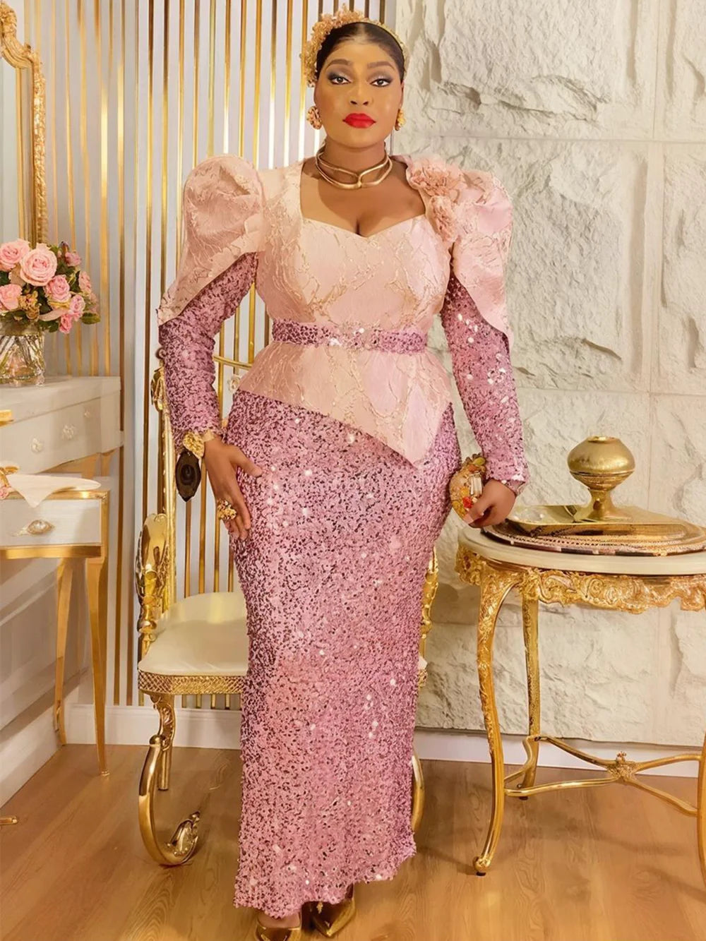 Amay Elegant Dresses for Women Luxury Sequin Evening Gown Plus Size Wedding Party Dress New Clothing Outfits