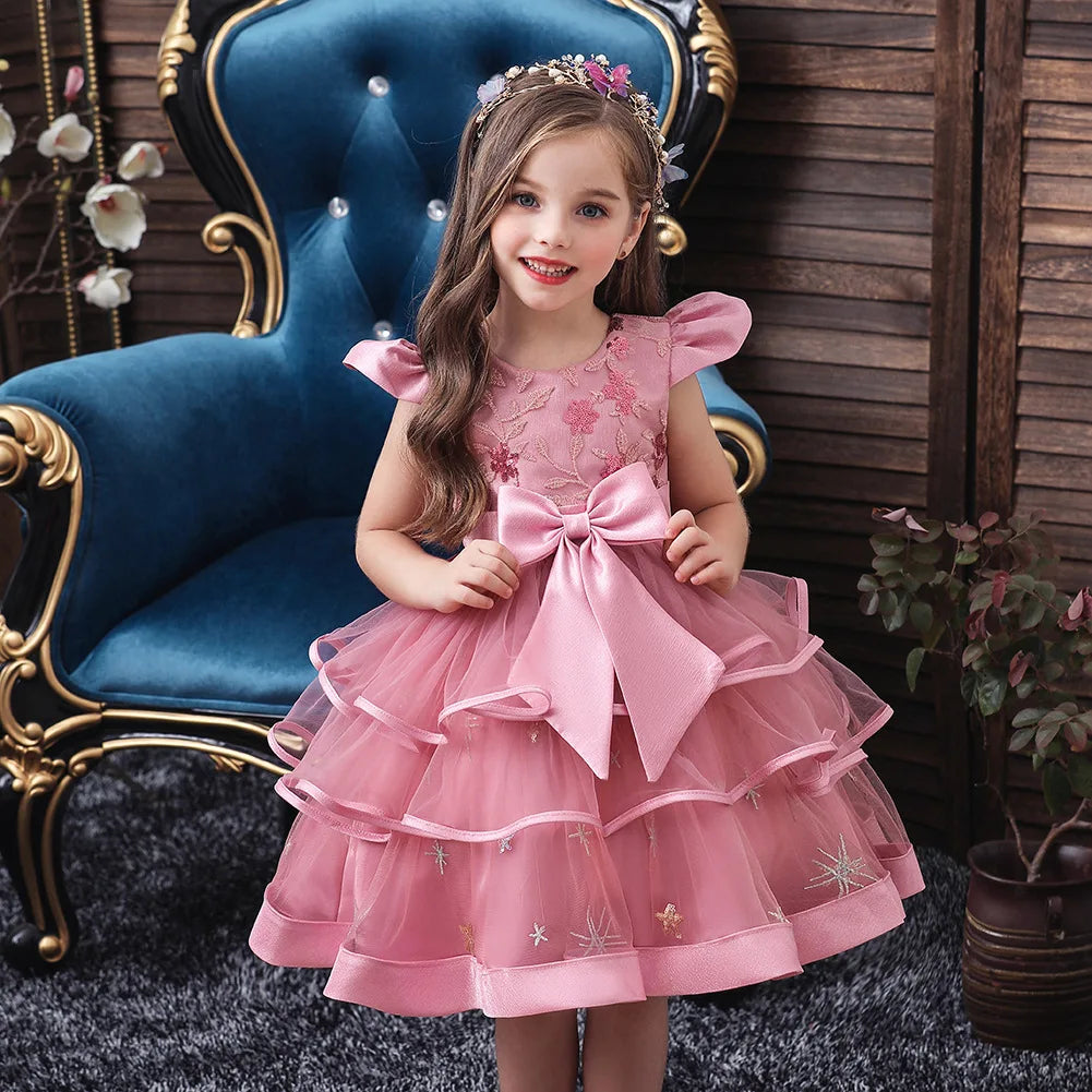 Maxy Embroidery Cake Tutu Dress for Children Girl Princess Formal Dresses Flower Kids Wedding Evening Prom Gown Girls Christmas Party