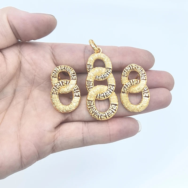 Maxy Necklace Dubai Gold Plated Jewelry Geometric Earrings Long Pendant for Women Wedding Bride Arabic Nigerian Jewellery Accessories