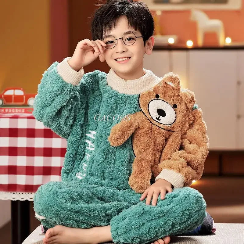 New 2024 Kids Boys Girls Pajamas Cartoon Long Sleeve Cute Warm Tops with Pants Toddler Baby Autumn Winter Sleeping Clothes Sets