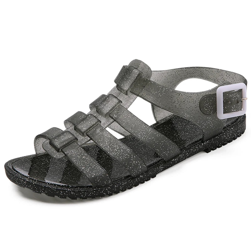 Women Clogs Jelly Sandals Home Non-slip Summer Hole Shoes Female Flat Slippers Plastic Female Girls Cool Hollow EVA Garden Shoes
