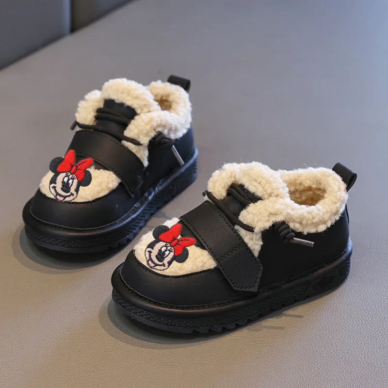 Maxy Disney Mickey Mouse Girls Cotton Shoes Autumn Winter New Casual Shoes Non-slip Thermal Boots Children's Y2K Snow Cotton Boots