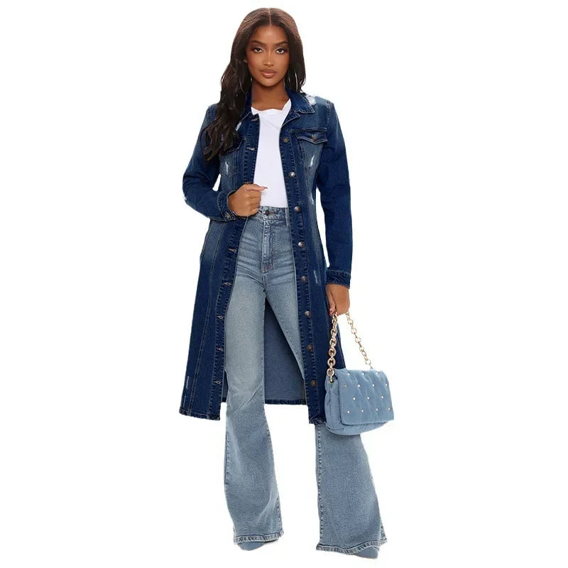 Maxy Cotton Denim Coat Women Spring Autumn Ropa Cardigan Jeans Long Gothic Bomber Jacket Windbreaker Y2k Women Jackets Elegant