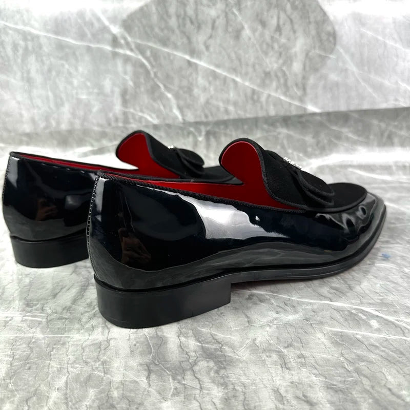 Visa High Quality Bowtie Dress Loafers Black Patent Leather Shoes For Man Fashion Rhinestone Shoes Men's Party And Wedding Shoes