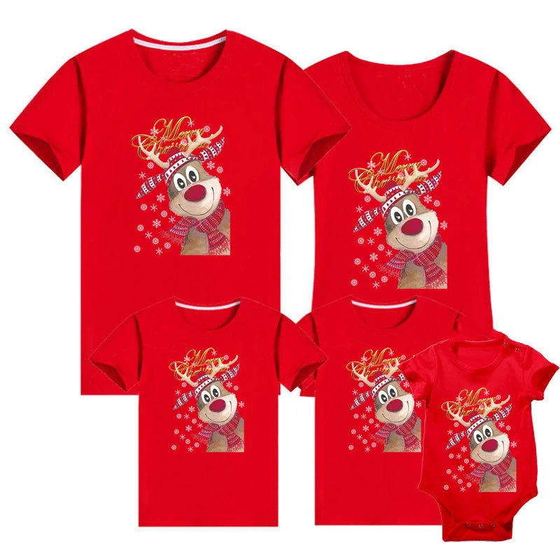 Maxy 2024 Christmas Daddy Mommy Baby Merry Family Look Casual Family Tshirt Christmas Deer Matching Family Outfits Baby Romper Cotton