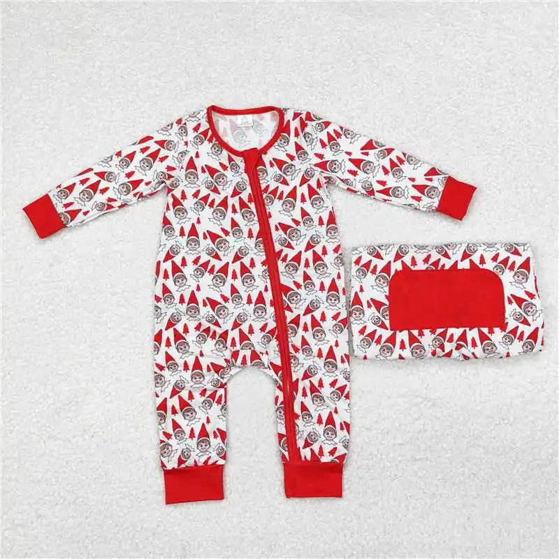 Maxy Winter Fashion Match Children Christmas Cane Green and White Plaid Long Sleeve Long Pants Pajama Set Wholesale Pajamas Romper