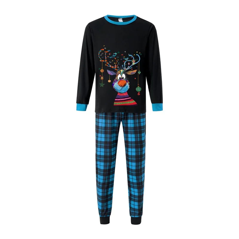 Family Matching Christmas Pajamas Set Reindeer Plaid Print Holiday Pajamas Sleepwear Dad Mom Kids PJs