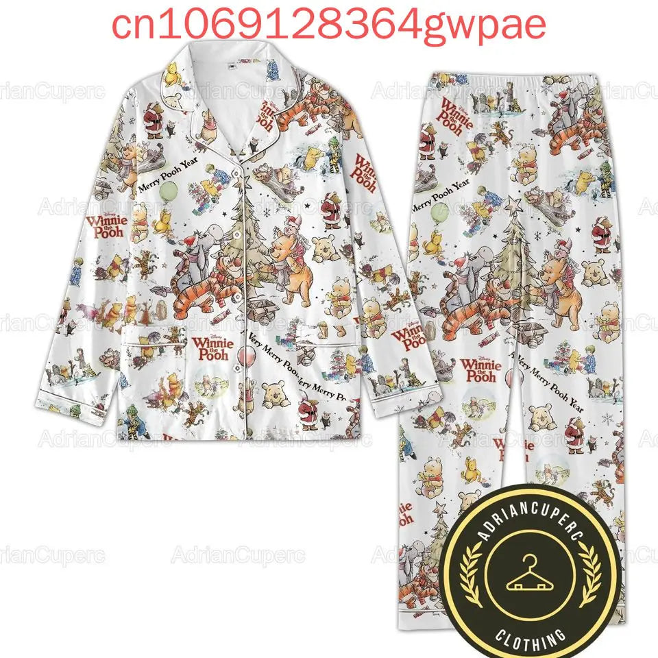 New Disney Winnie the Pooh Christmas Max Pajama Set 3d Printed Pooh Bear Holiday Casual Men's Women's Long Sleeve Shirt Pajama Set