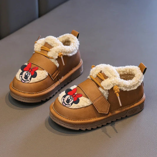 Maxy Disney Mickey Mouse Girls Cotton Shoes Autumn Winter New Casual Shoes Non-slip Thermal Boots Children's Y2K Snow Cotton Boots