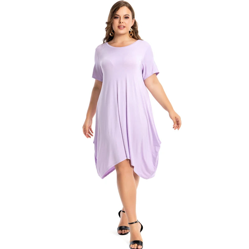 Amay Modal Cotton Nightgowns For Women Plus Size Short Sleeve O Neck Lounge PJS Pajama Dress 7XL 6XL 5XL Black White Red Sleepwear