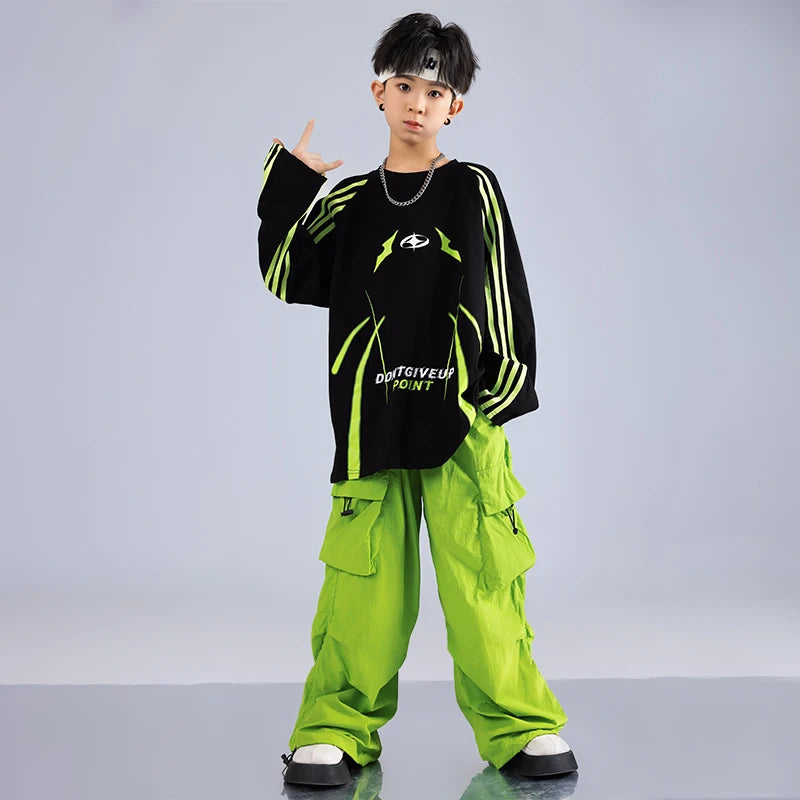 Maxy Boys Streetwear Street Dance Black Oversize Sweatshirt Girls Hip Hop Cool Clothes Sets Kids Jazz Denim Pants Outfits Costumes