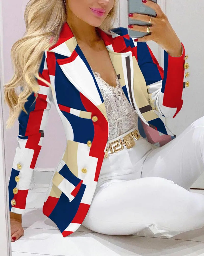 Maxy Fashion Butterfly Print Blazer Suit and Pants Two Piece Set for Women Autumn Winter Outfit Office Lady Casual Clothing