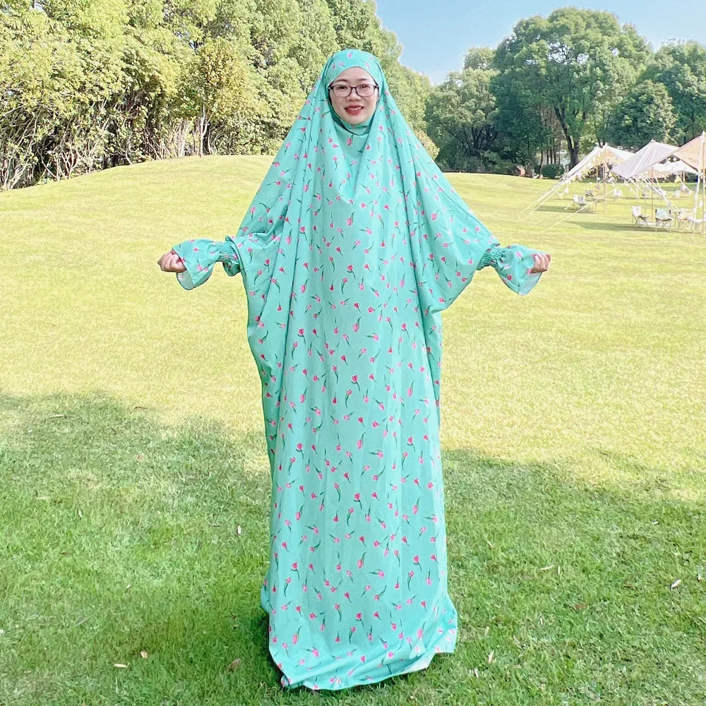 Maxy Prayer Dress Women Ramadan Islamic Clothing Formal Print Muslim Garment Hooded Dubai Turkey Namaz Long Jurken Abaya Hijab Gown