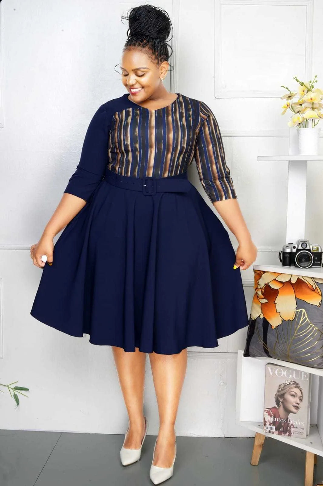 Wmstar Plus Size Dresses for Women Short Sleeve Casual Africa Maxi Dress with Belt New Style Office Lady Wholesale Dropshipping